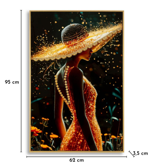 Tablou Canvas cu rama din lemn portret feminin elegant cu accente aurii [7]