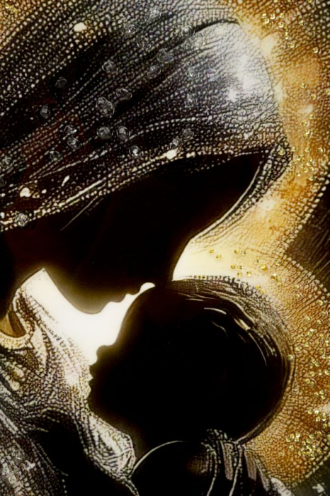 Tablou Canvas cu rama din lemn scena maternitate cu accente aurii si argintii decor multicolor [3]