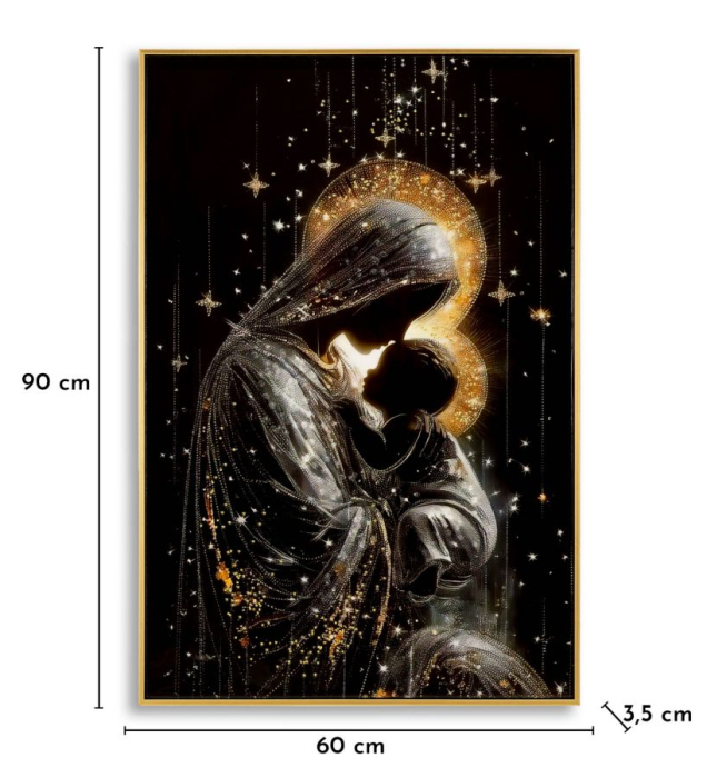 Tablou Canvas cu rama din lemn scena maternitate cu accente aurii si argintii decor multicolor [7]