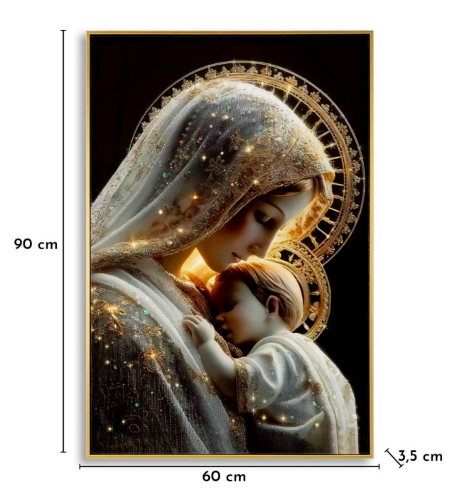 Tablou Canvas cu rama din lemn scena maternitate cu aura sacra decor multicolor [7]