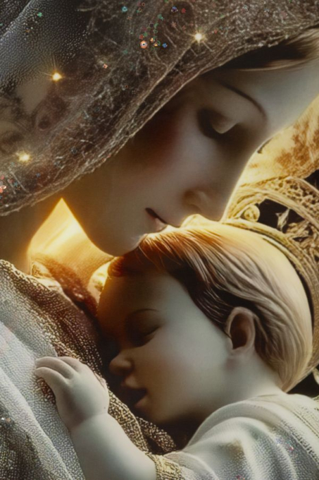 Tablou Canvas cu rama din lemn scena maternitate cu aura sacra decor multicolor [3]