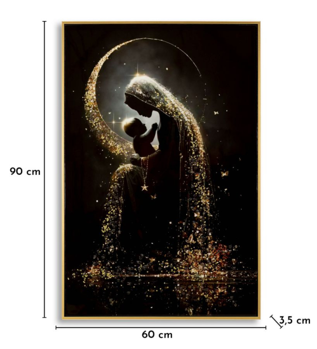 Tablou Canvas cu rama din lemn scena maternitate sub luna aurie decor multicolor [7]