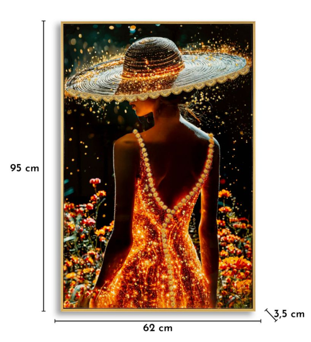 Tablou Canvas cu rama din lemn silueta feminina stralucitoare cu accente aurii [7]