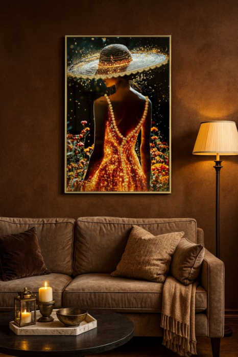 Tablou Canvas cu rama din lemn silueta feminina stralucitoare cu accente aurii [2]