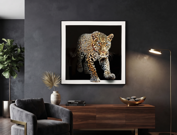 Tablou leopard cu detalii strălucitoare 82x82 cm – artă animalieră sofisticată [13]
