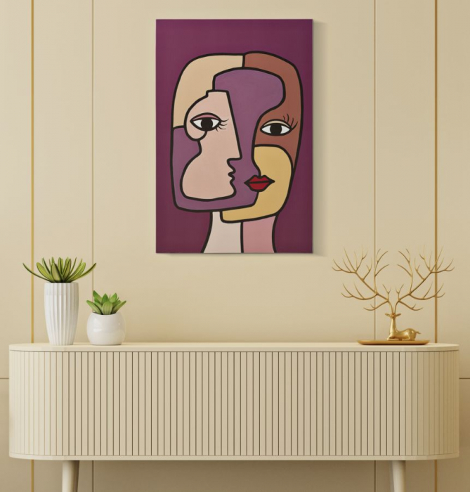 Tablou Canvas Portret Feminin Stilizat cu Fundal Burgund CreativDeco - Accent Vizual Elegant [5]
