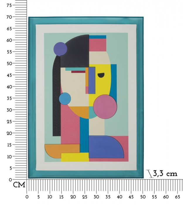 Tablou cubist multicolor 50x70 cm – chip abstract cu ramă turcoaz lucioasă [7]