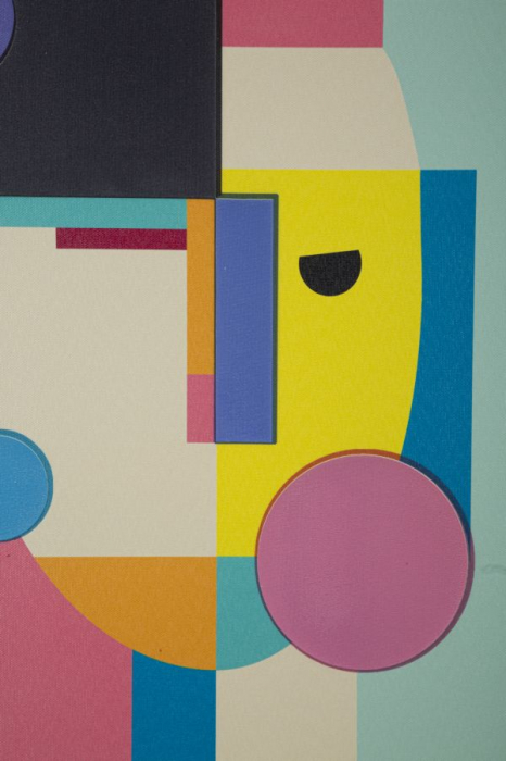 Tablou cubist multicolor 50x70 cm – chip abstract cu ramă turcoaz lucioasă [5]