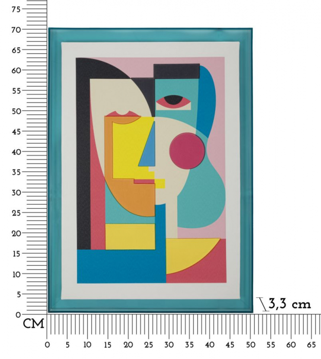Tablou cubist colorat 50x70 cm – artă geometrică cu ramă turcoaz [7]