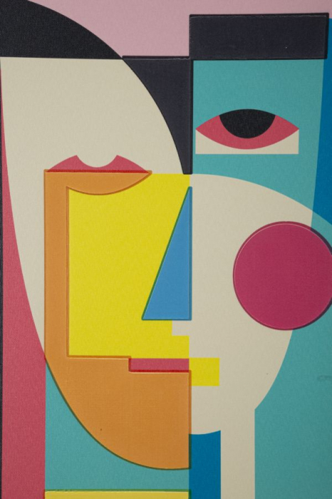 Tablou cubist colorat 50x70 cm – artă geometrică cu ramă turcoaz [5]