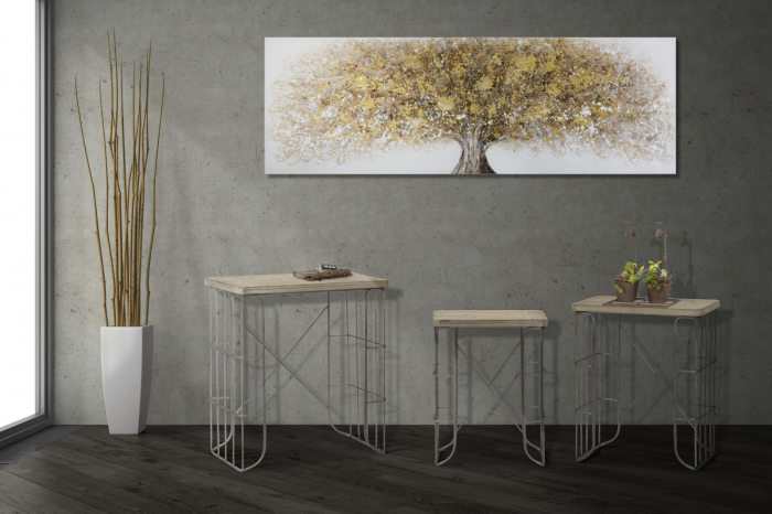 Tablou copac aurit 180x60 cm – artă decorativă glam în relief metalizat [8]
