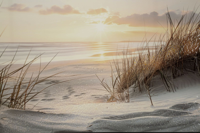 Tablou decorativ cu rama multicolor din lemn de brad si canvas Beach [3]