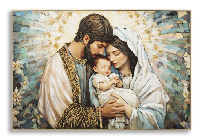 Tablou decorativ cu rama multicolor din lemn de brad si canvas Nativity [1]