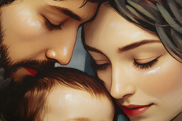 Tablou decorativ cu rama multicolor din lemn de brad si canvas Nativity [5]