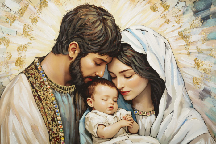 Tablou decorativ cu rama multicolor din lemn de brad si canvas Nativity [3]