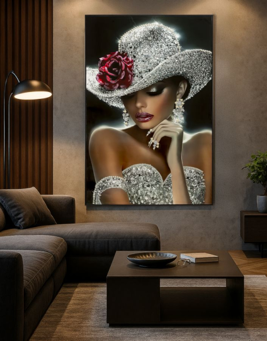 Tablou decorativ cu rama multicolor din lemn de brad si canvas Orleans model artistic [2]