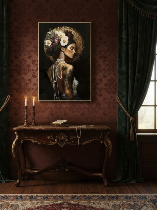 Tablou decorativ cu rama Persian multicolor din lemn de brad si canvas [6]