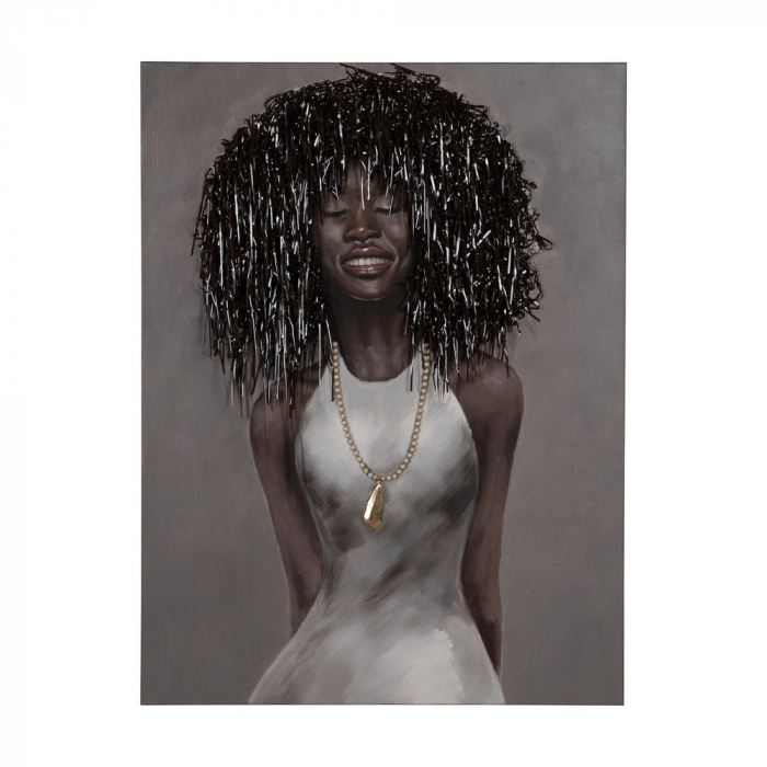 Tablou portret femeie africană pictat manual cu accente aurii [1]