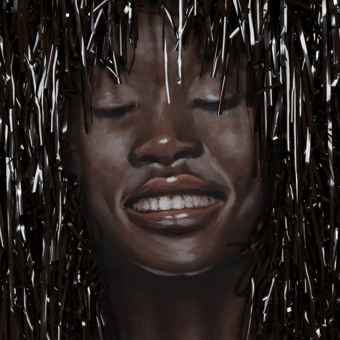 Tablou portret femeie africană pictat manual cu accente aurii [2]