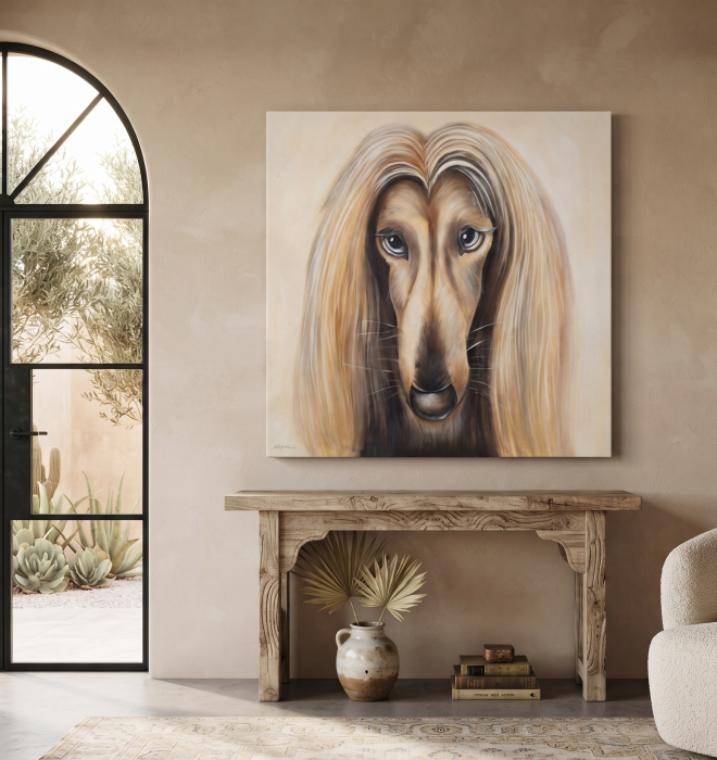 Tablou canvas pictat manual portret caine greyhound elegant 120x120 [2]
