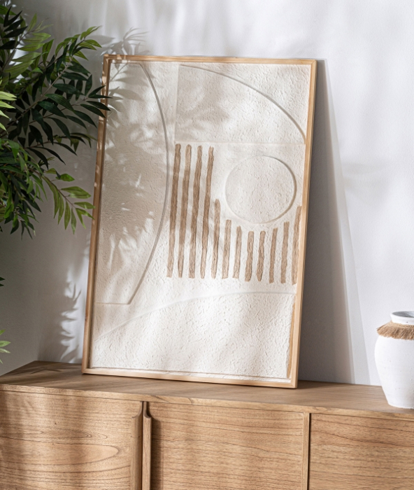 Tablou decorativ papier-mâché bej cu ramă lemn [4]