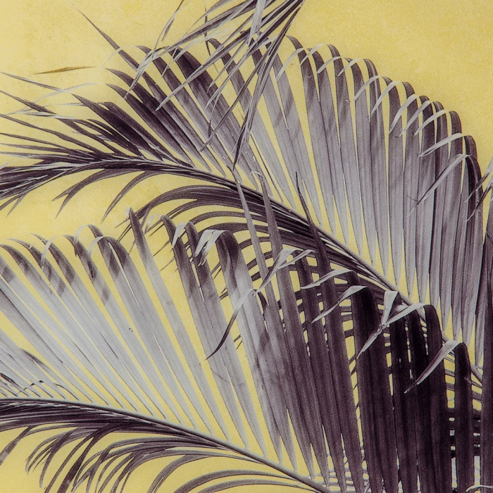 Tablou frunze palmier fundal galben – canvas pătrat tropical 100x100 cm [4]