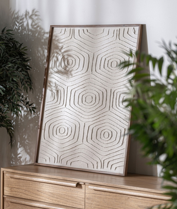 Tablou din panza alba cu model geometric in relief si rama din lemn Patrick [2]