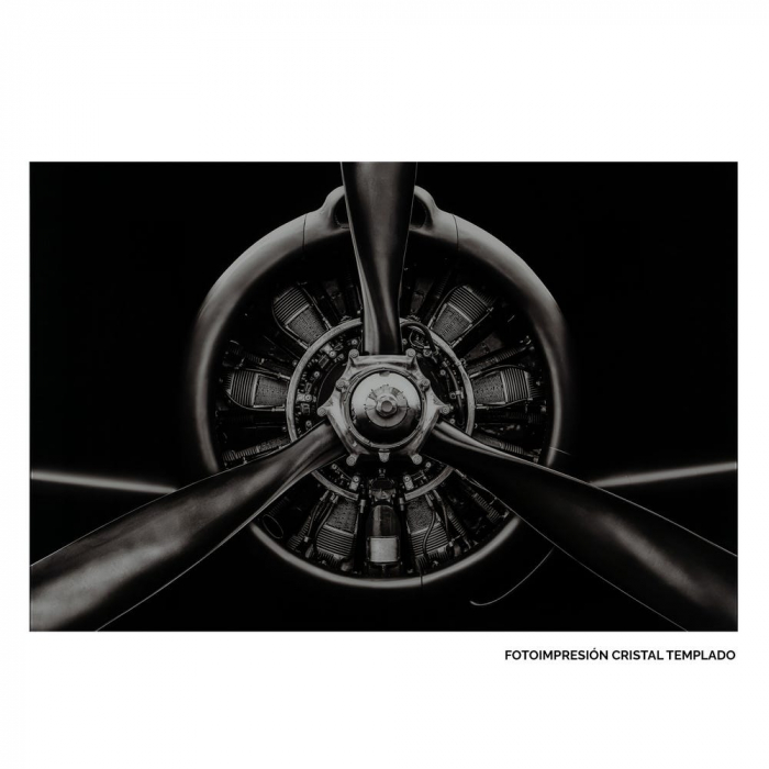 Tablou sticlă elice avion alb-negru – compoziție simetrică, stil tehnic [1]