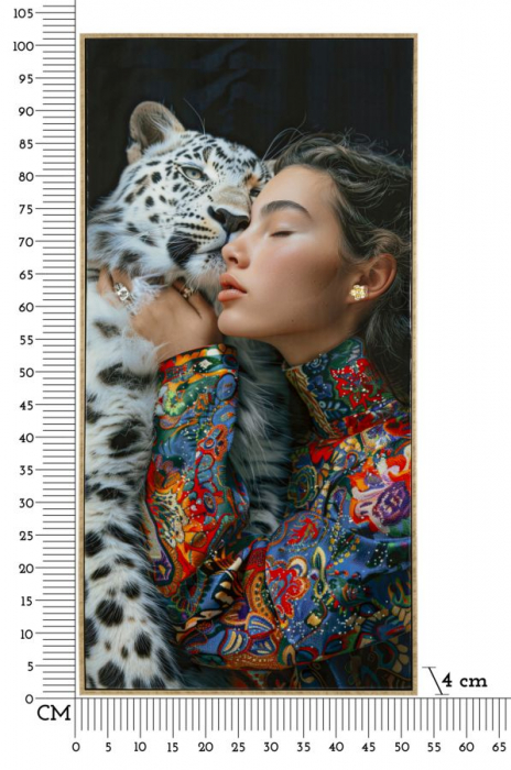 Tablou femeie și leopard alb 52x102 cm – simbol de protecție și forță în artă decorativă [7]