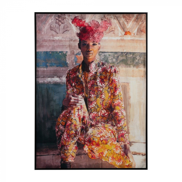 Tablou textil portret etnic roz-portocaliu – artă decorativă vibrantă [1]