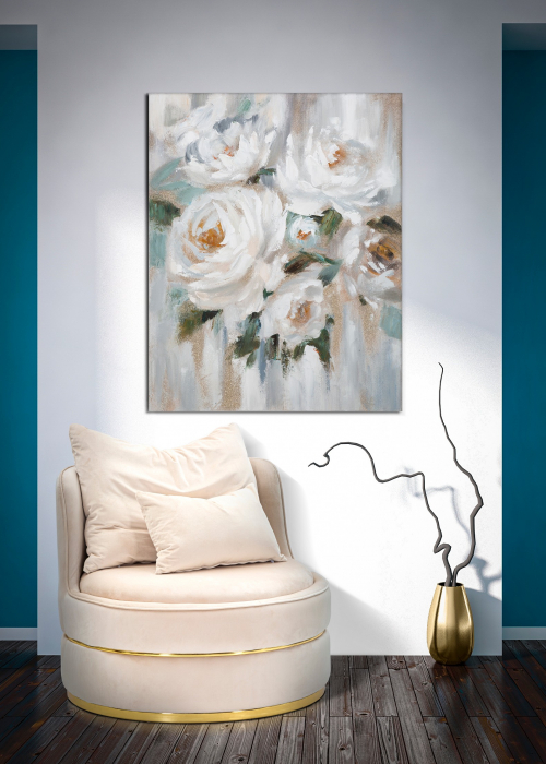 Tablou pictura canvas cu flori crem si detalii pastel [2]