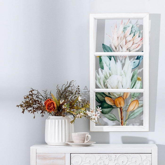Tablou floral pastel pe PVC transparent – ramă albă rustică 32x64 cm [7]