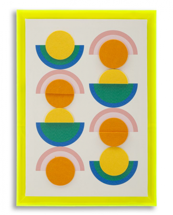 Tablou geometric cercuri galben neon 50x70 cm – compoziție retro pop pe pânză [1]