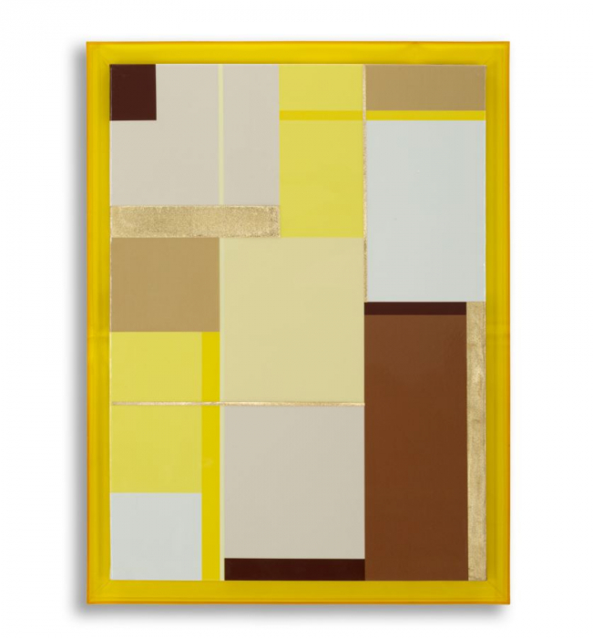 Tablou geometric galben maro 60x80 cm – forme dreptunghiulare pe pânză cu ramă translucidă [1]