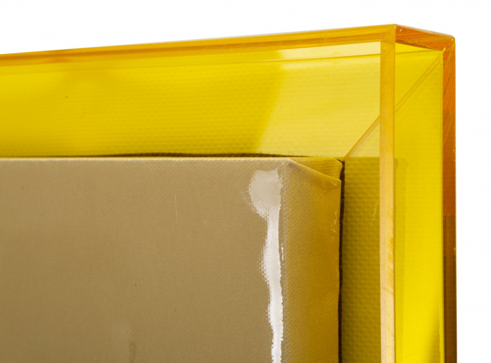 Tablou geometric galben maro 60x80 cm – forme dreptunghiulare pe pânză cu ramă translucidă [4]