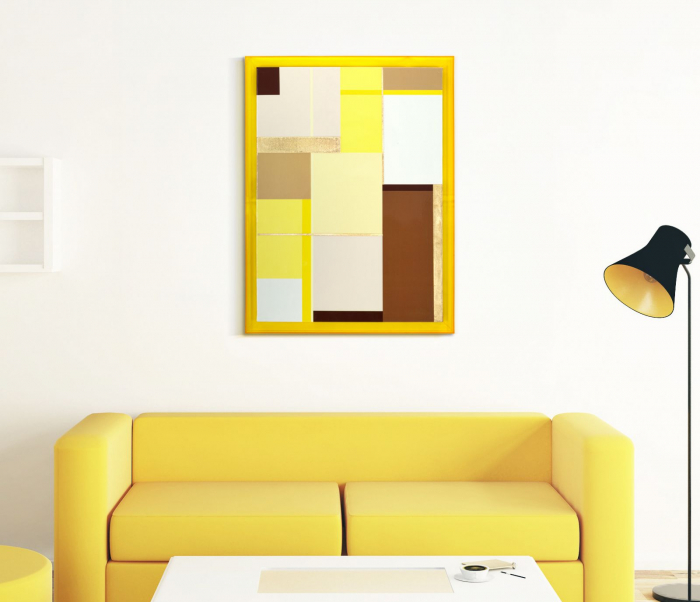 Tablou geometric galben maro 60x80 cm – forme dreptunghiulare pe pânză cu ramă translucidă [6]