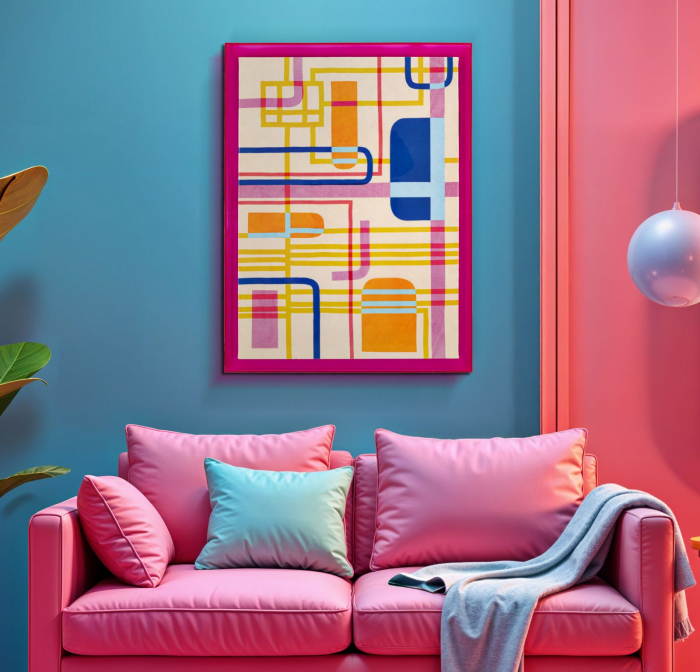 Tablou geometric multicolor fucsia 60x80 cm – compoziție vibrantă pe pânză [6]