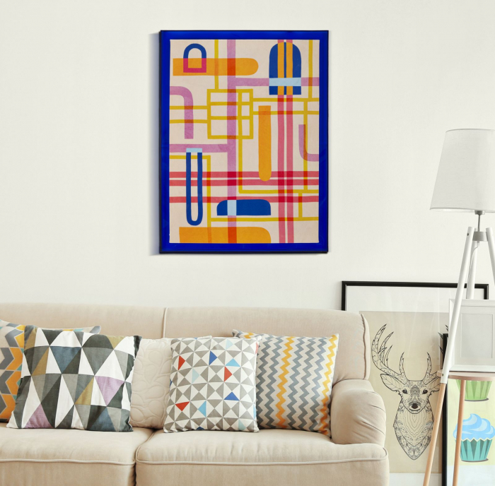 Tablou geometric multicolor albastru 60x80 cm – artă urbană pe pânză vibrantă [5]