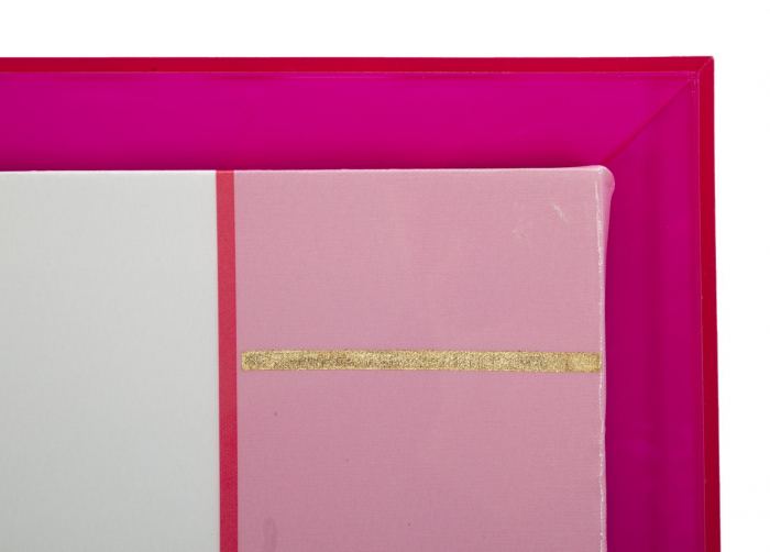 Tablou geometric roz galben 60x80 cm – compoziție abstractă cu accente aurii și ramă fucsia [3]