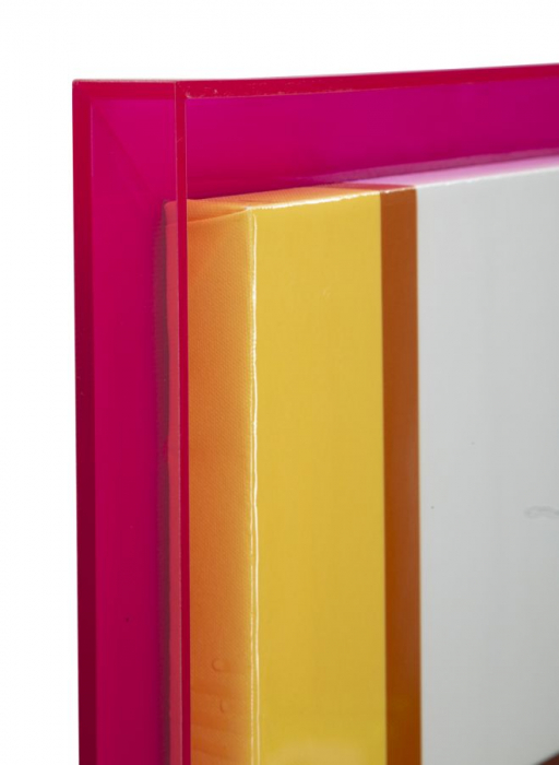 Tablou geometric roz galben 60x80 cm – compoziție abstractă cu accente aurii și ramă fucsia [2]