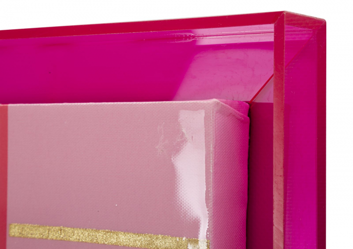 Tablou geometric roz galben 60x80 cm – compoziție abstractă cu accente aurii și ramă fucsia [4]