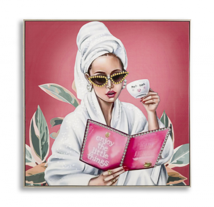 Tablou glam feminin urban 82x82 cm – artă decorativă cu umor și stil [1]