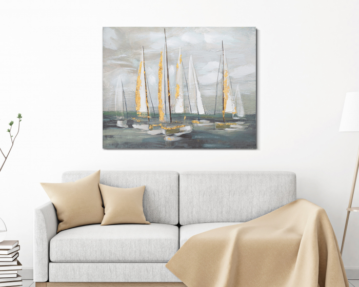 Tablou pictura panza peisaj marin Gold Boat | creativdeco.ro [2]
