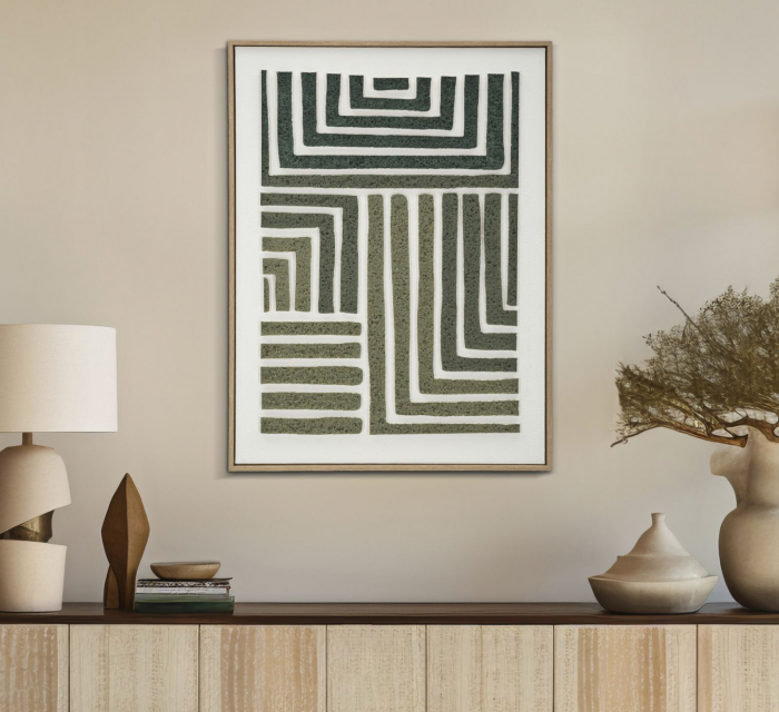 Tablou labirint geometric verde 60x80 cm – textură 3D pe pânză calmă [2]