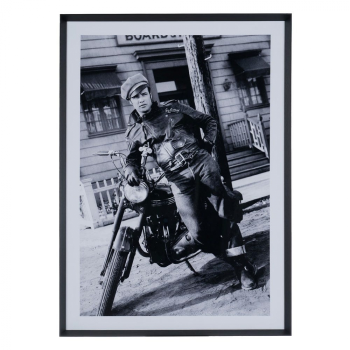 Tablou Marlon Brando alb-negru – sticlă cu ramă lemn, 73x103 cm [1]