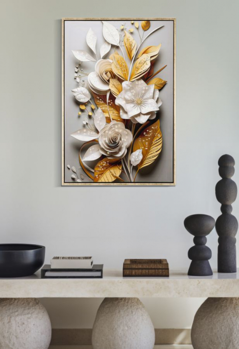 Tablou Tridimensional Flori Auriu - CreativDeco [6]