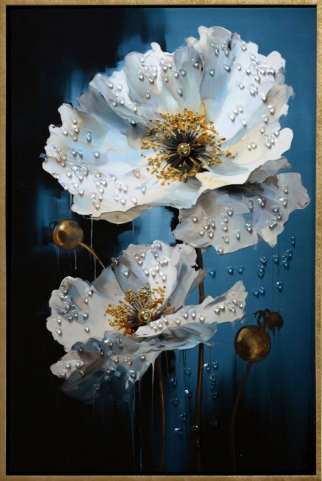 Tablou Flori Albe si Albastre Elegant - CreativDeco [1]