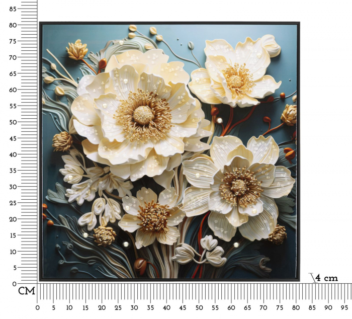 Tablou Flori Elegante Alb Crem - CreativDeco [7]