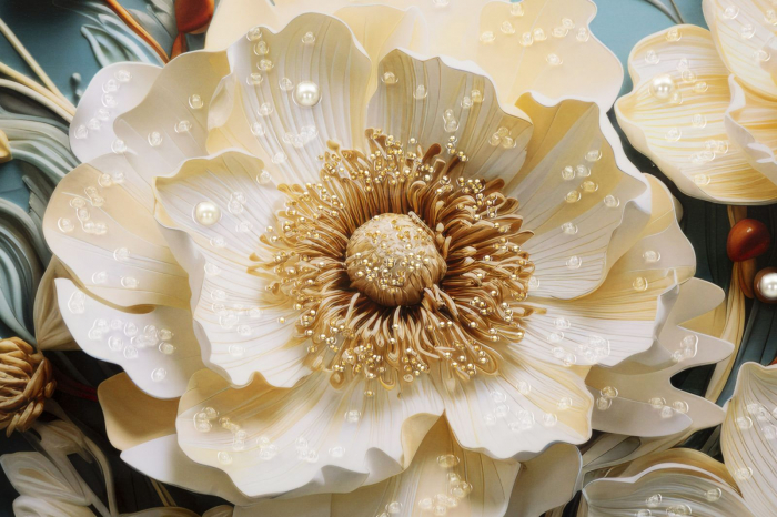 Tablou Flori Elegante Alb Crem - CreativDeco [6]