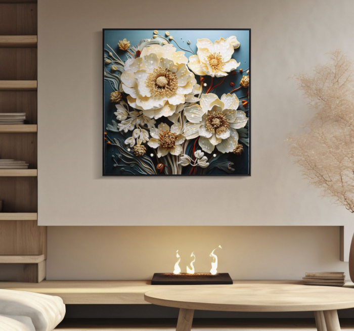 Tablou Flori Elegante Alb Crem - CreativDeco [2]